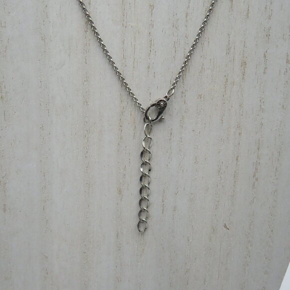 Monet Necklace Imitation Pearl Pendant 15" Silver Tone Chain Clear‎ Rhinestones - Picture 4 of 6